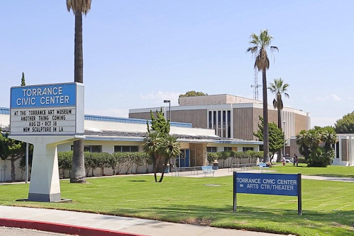 Torrance Civic Center buildings, lawns, and palm trees