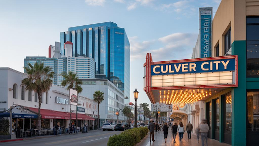 Culver City theater marquee along a sunny downtown street
