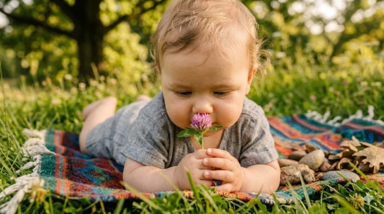 4. Flower and Leaf Sniffing for Outdoor Sensory Play Ideas for Babies and Toddlers