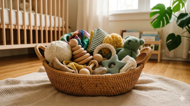 1. Texture Exploration Basket for Indoor Sensory Activities for Infants During Rainy Days