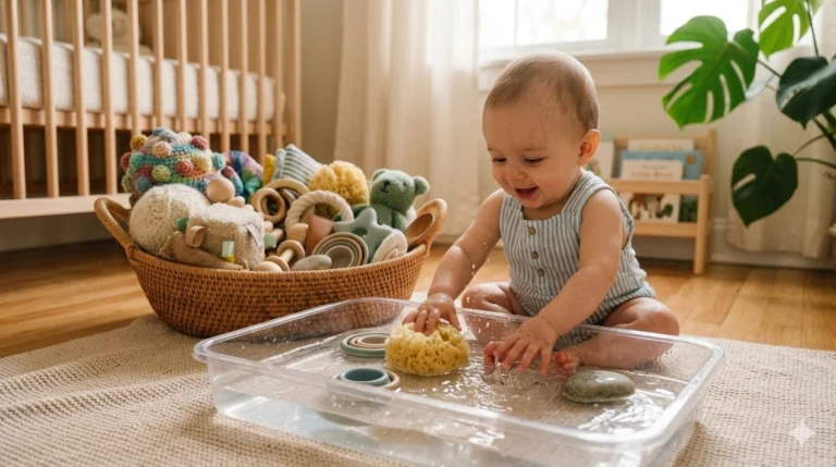 2. Water Play (Mess-Free Version) for Indoor Sensory Activities for Infants During Rainy Days
